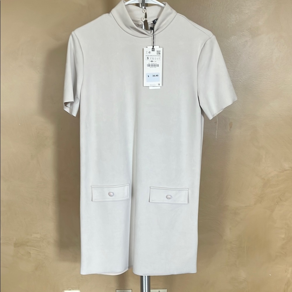 Zara Cream Sheath Dress with Mock Neck